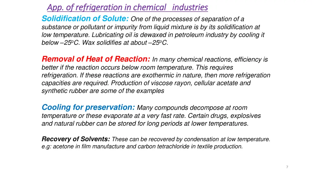 app of refrigeration in chemical industries