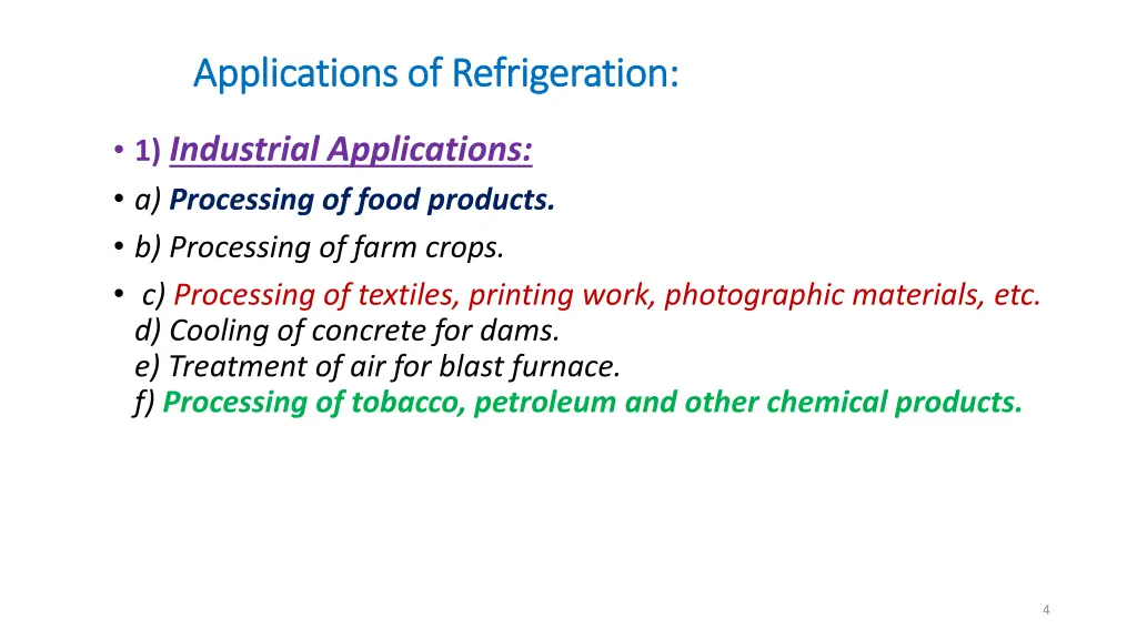 applications of refrigeration applications