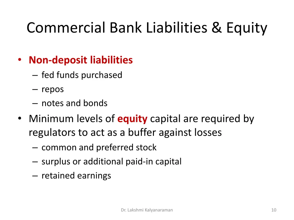 commercial bank liabilities equity