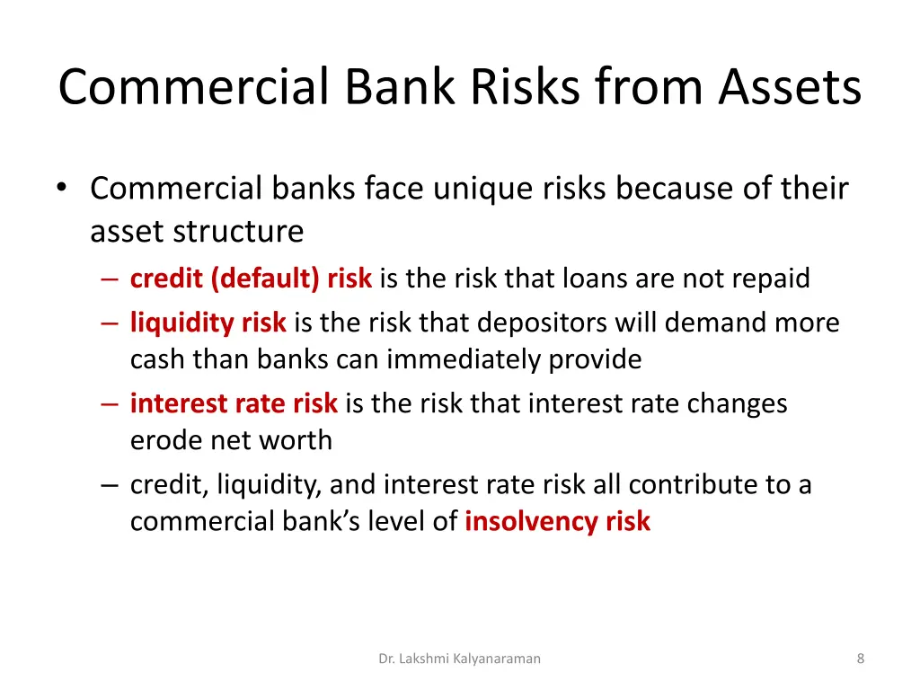 commercial bank risks from assets