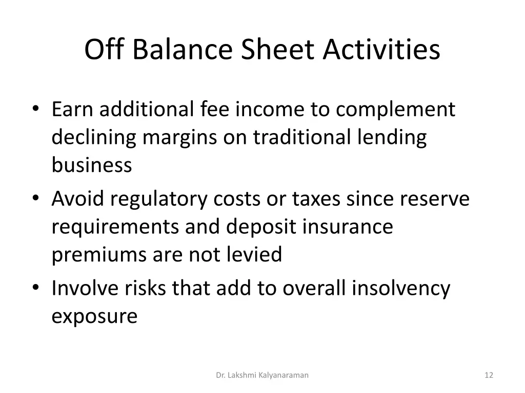 off balance sheet activities 1