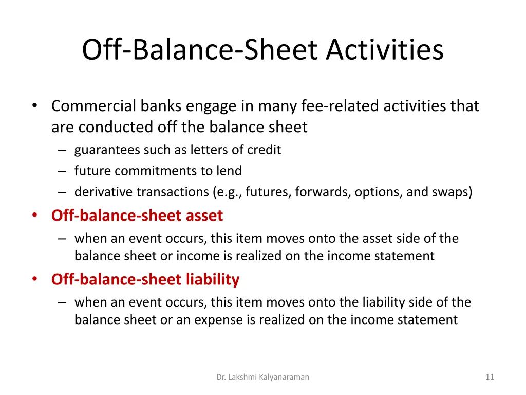 off balance sheet activities