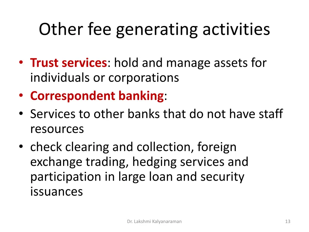 other fee generating activities