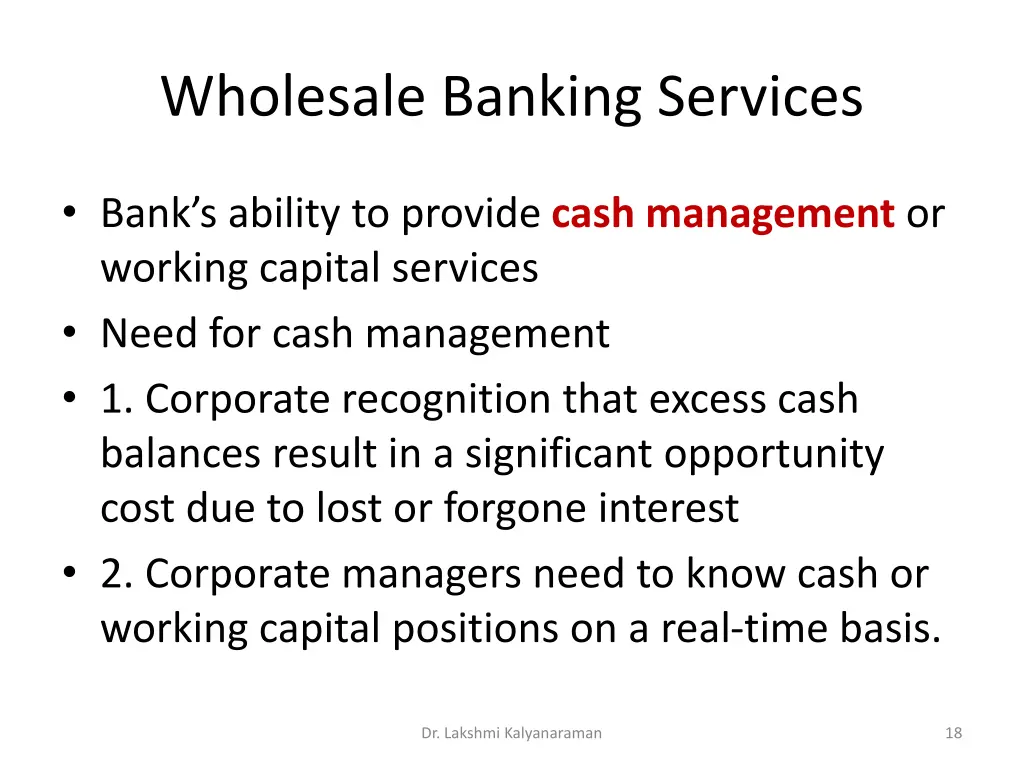 wholesale banking services