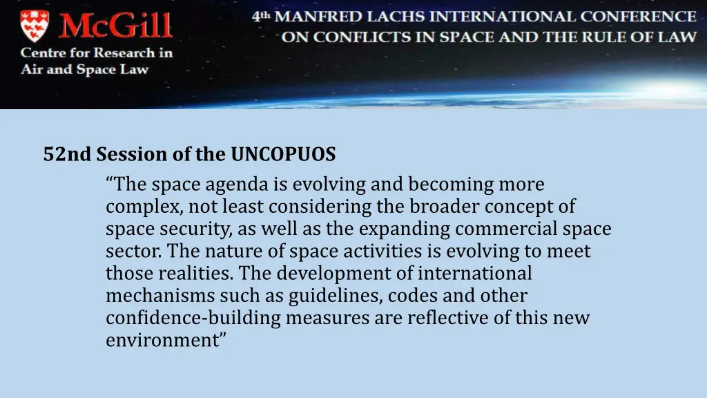 52nd session of the uncopuos the space agenda