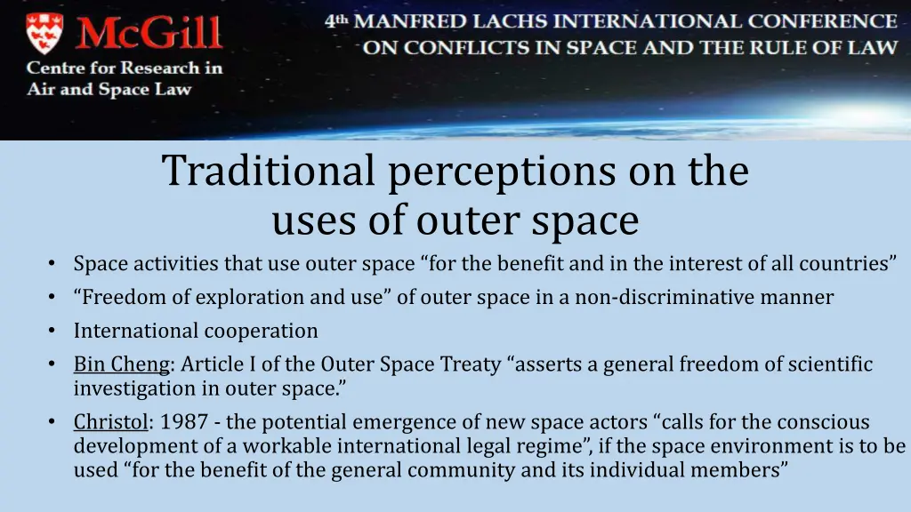 traditional perceptions on the uses of outer