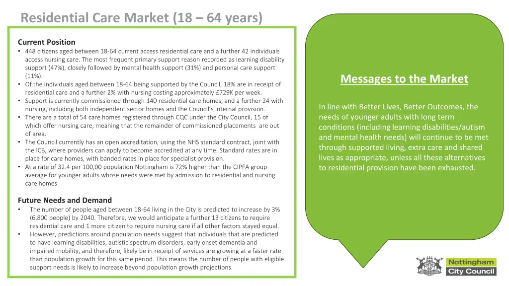 residential care market 18 64 years