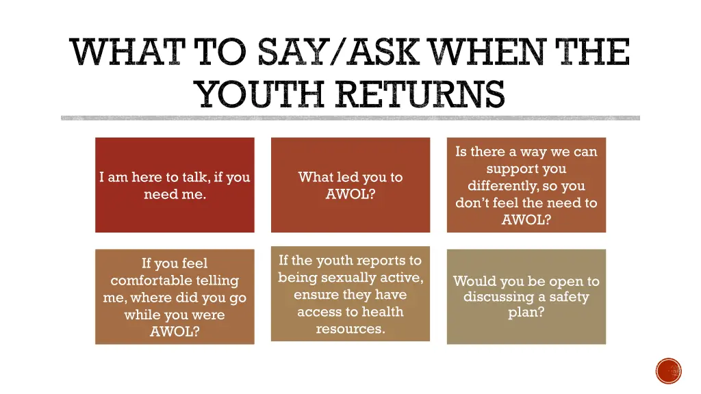 what to say ask when the youth returns