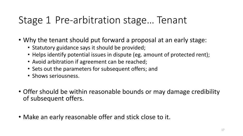 stage 1 pre arbitration stage tenant