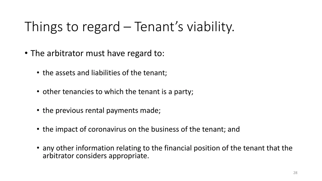 things to regard tenant s viability