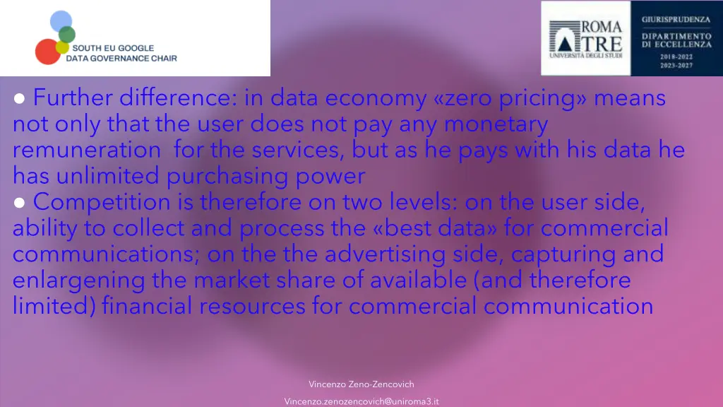 further difference in data economy zero pricing