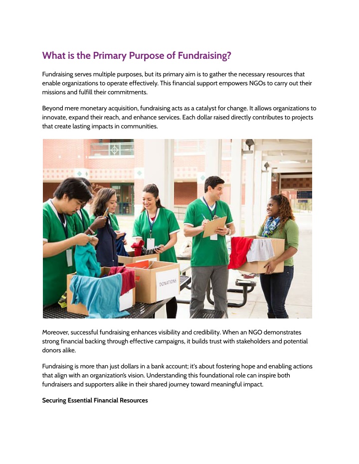 what is the primary purpose of fundraising