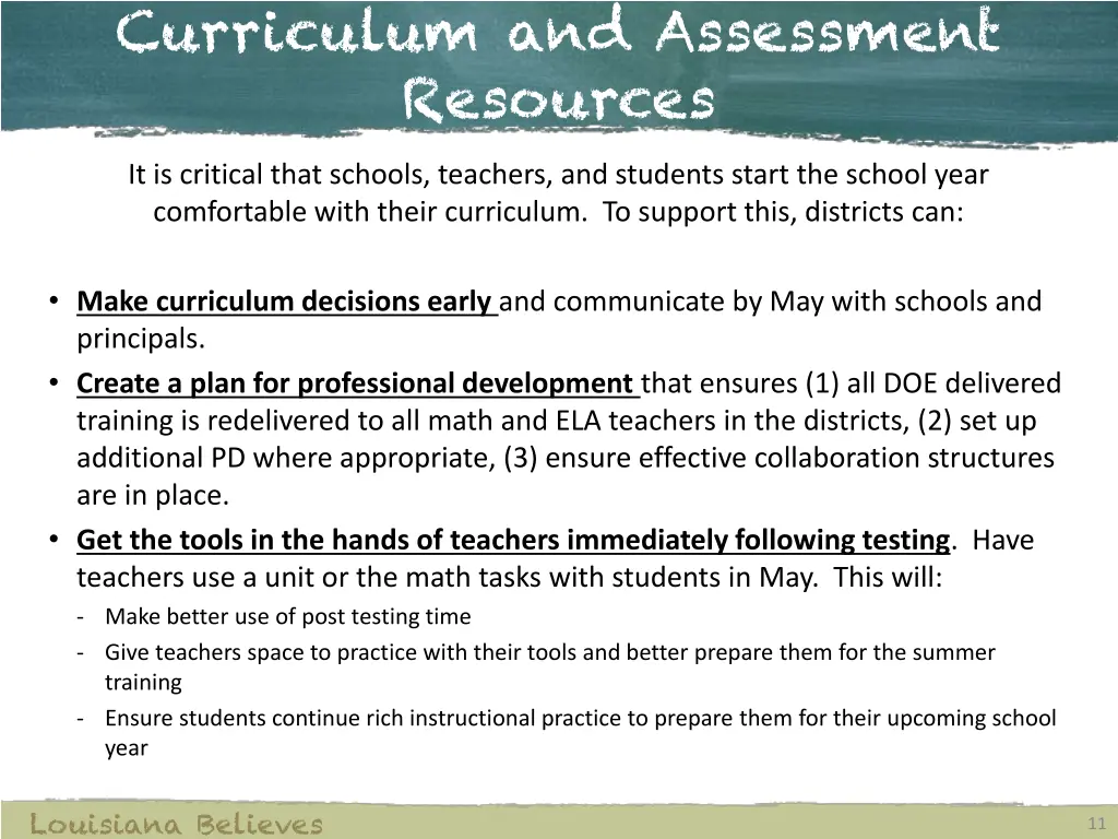 curriculum and assessment resources