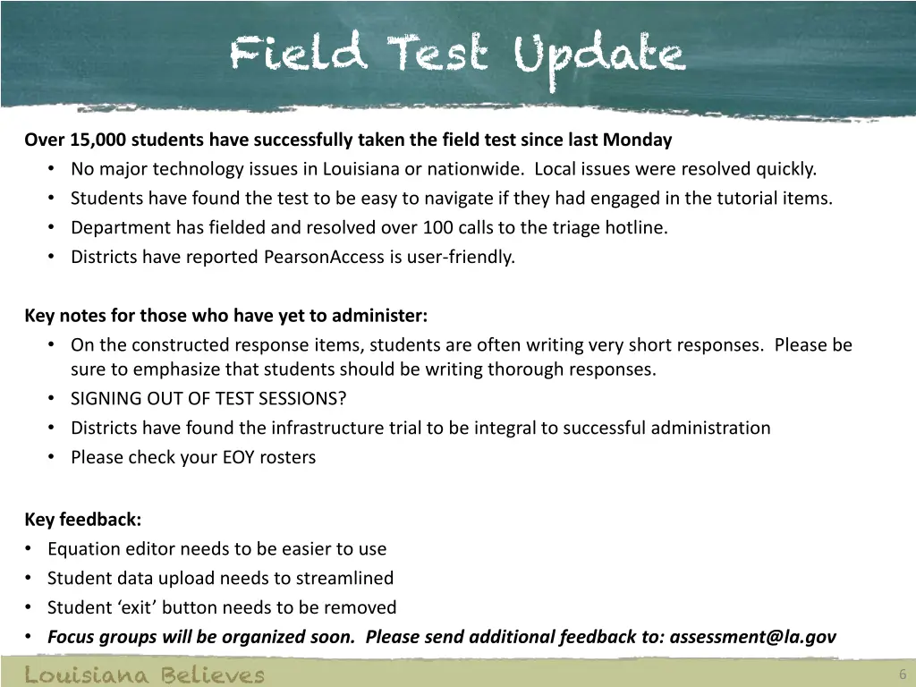 field test update