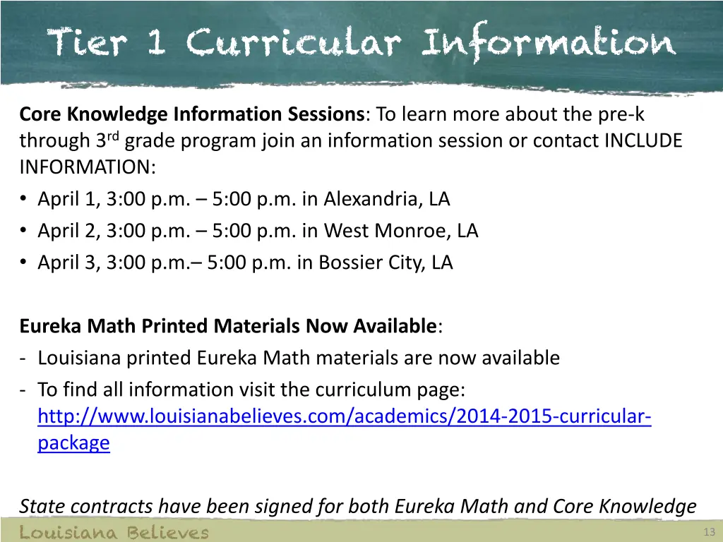 tier 1 curricular information