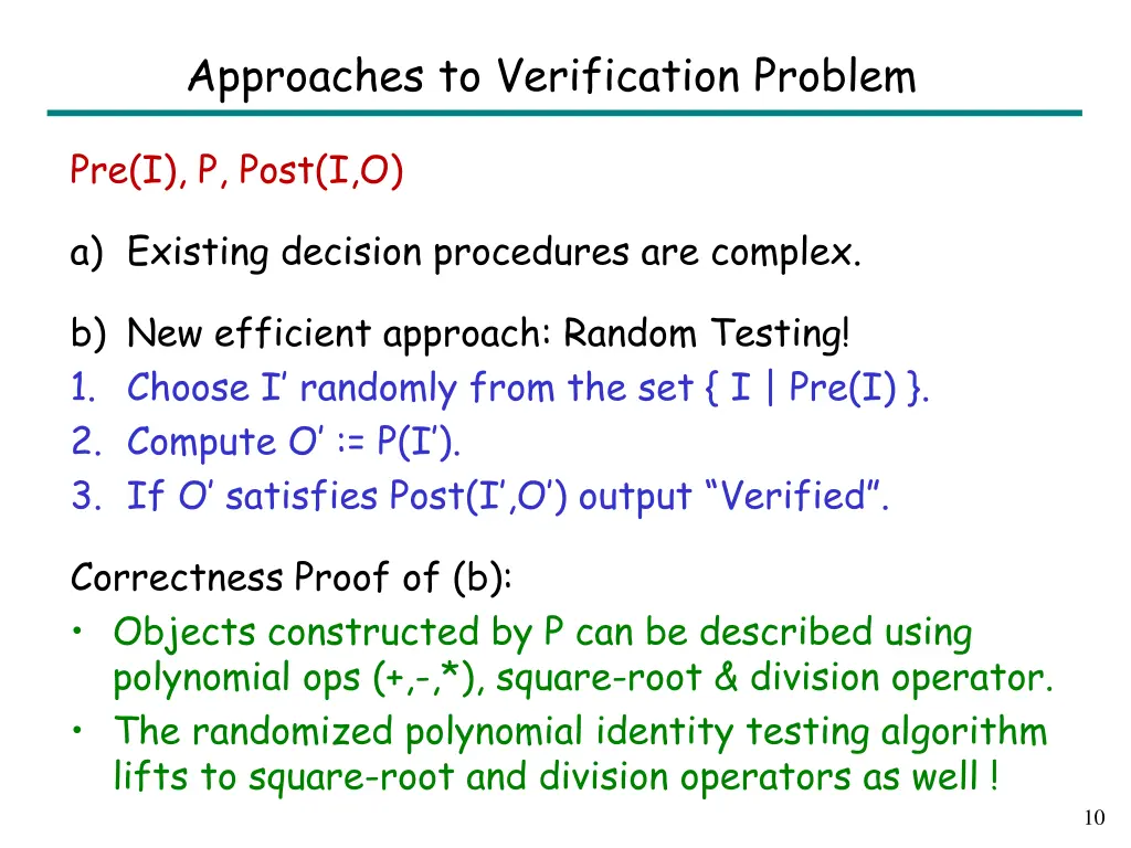 approaches to verification problem