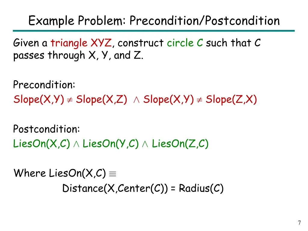 example problem precondition postcondition