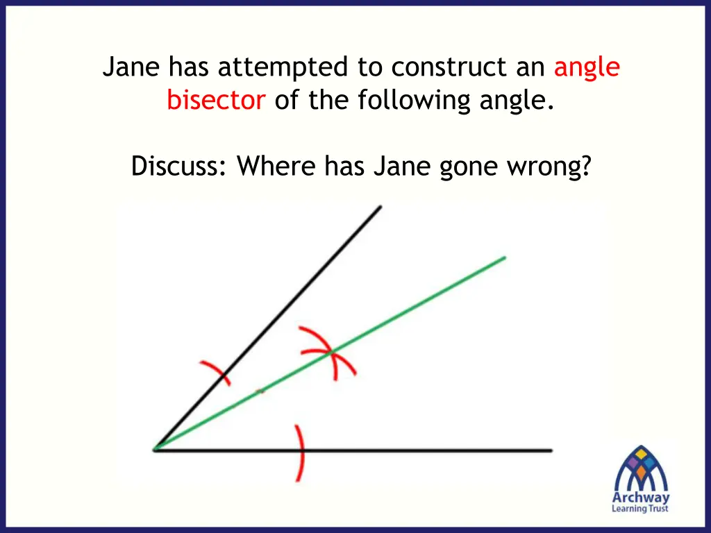 jane has attempted to construct an angle bisector 1