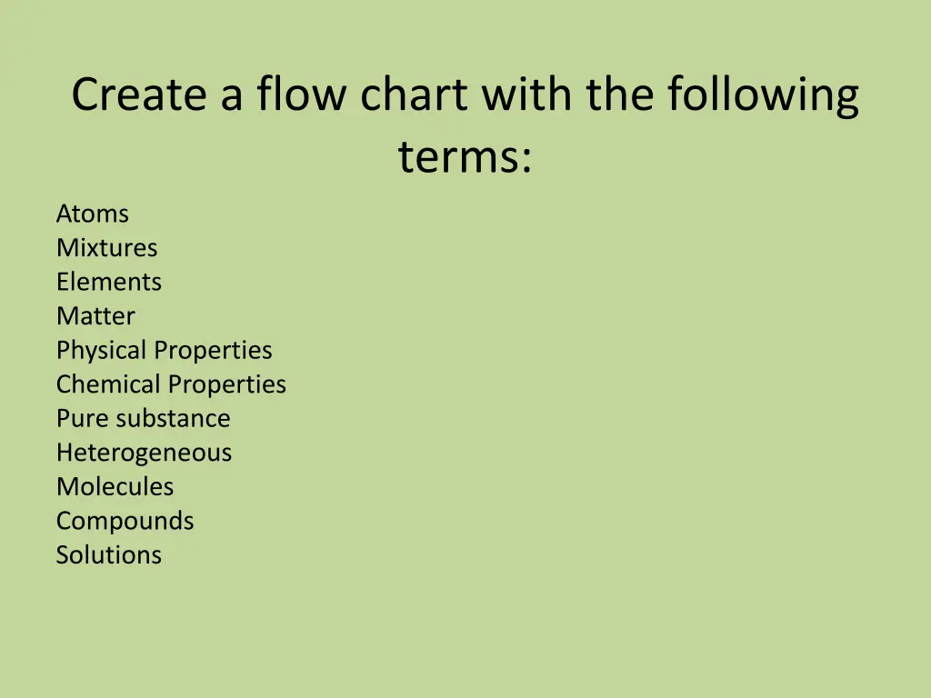 create a flow chart with the following terms