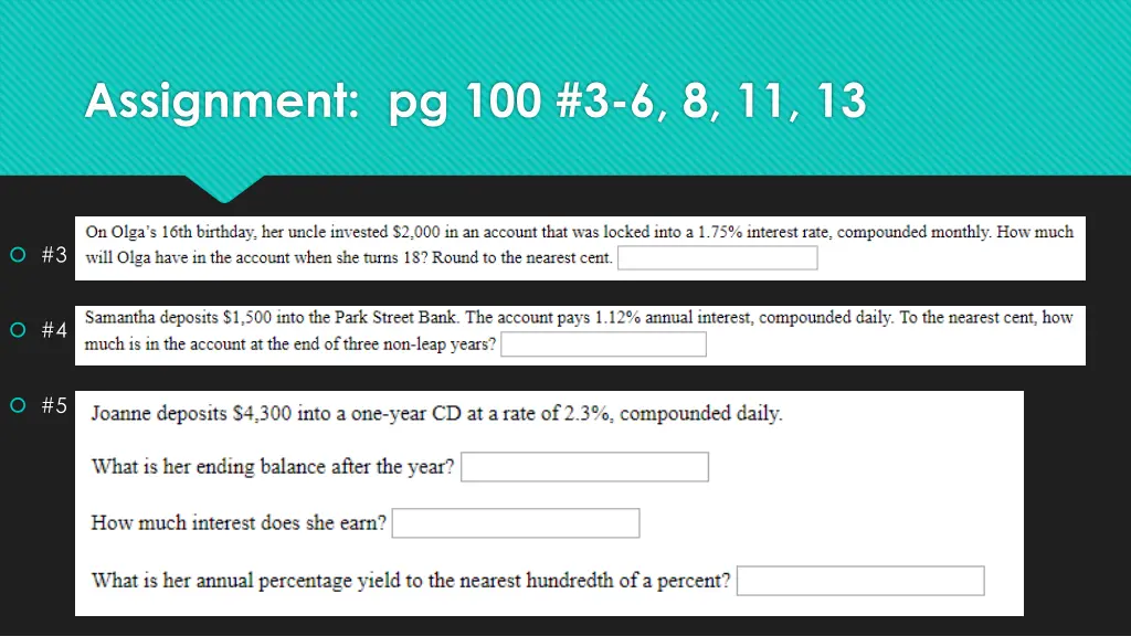 assignment pg 100 3 6 8 11 13