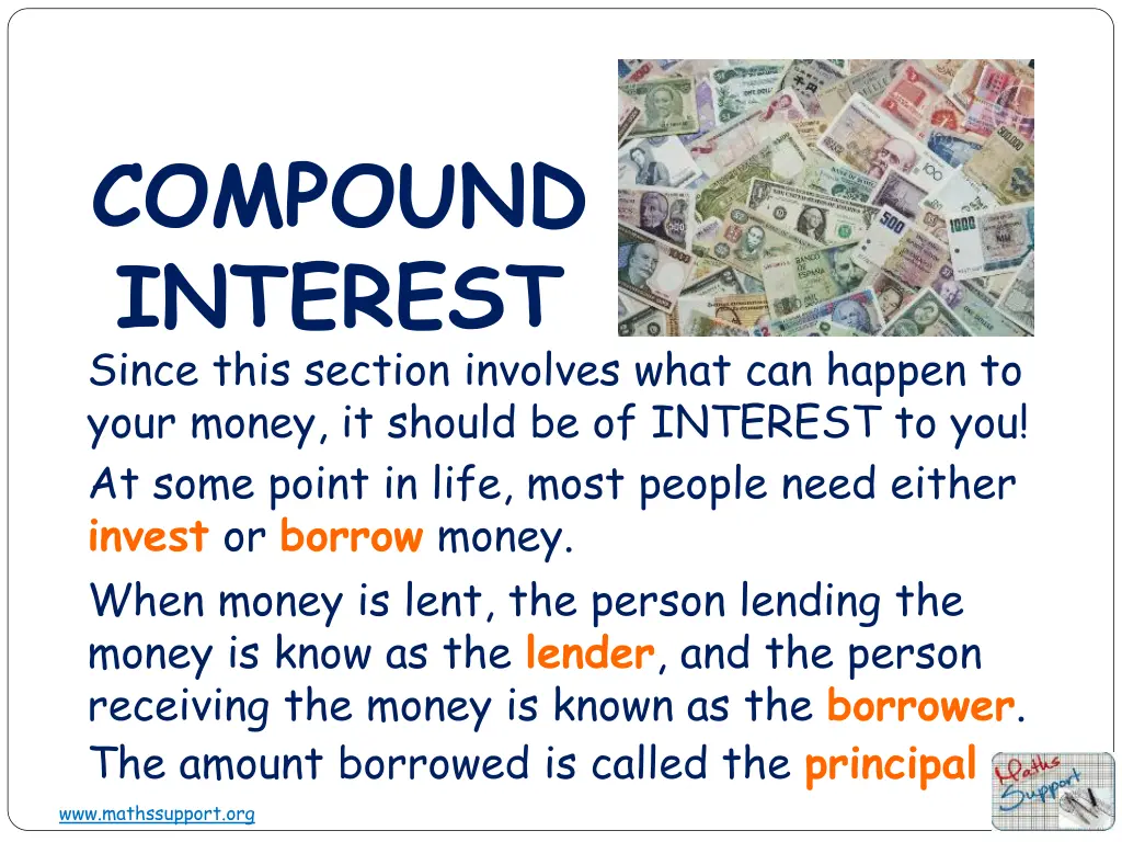 compound interest since this section involves