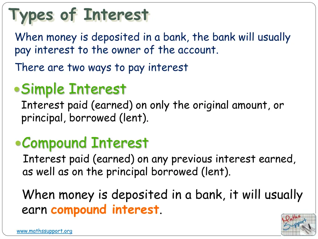 types of interest when money is deposited