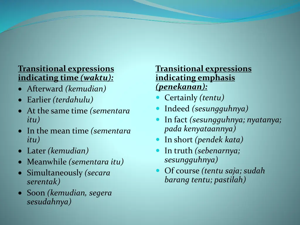 transitional expressions indicating time waktu