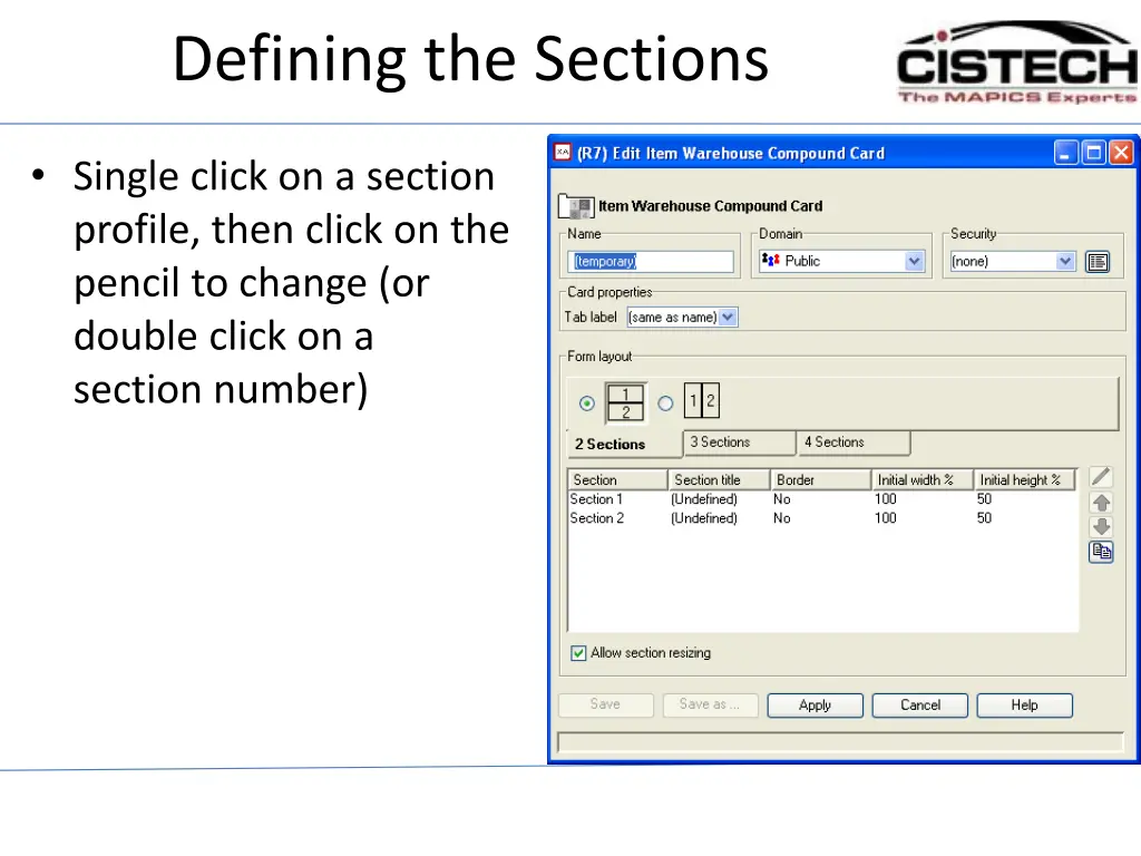 defining the sections 1