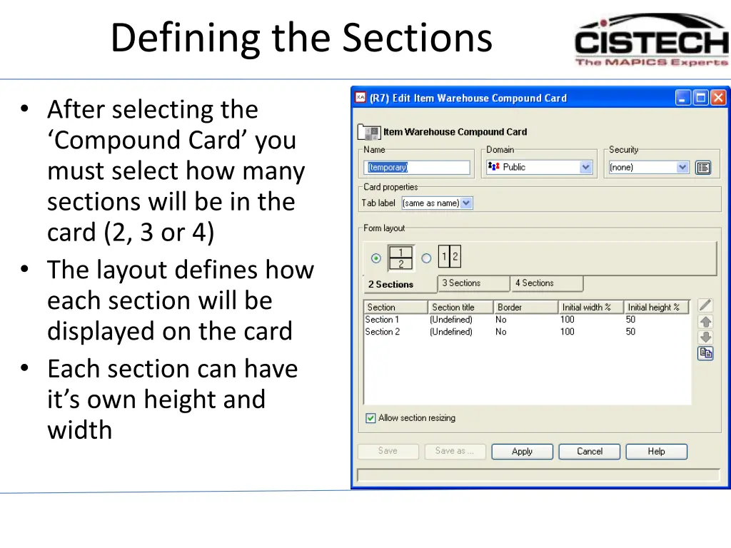 defining the sections