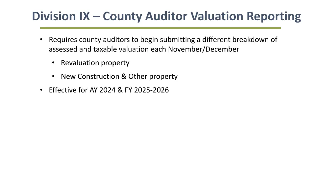 division ix county auditor valuation reporting