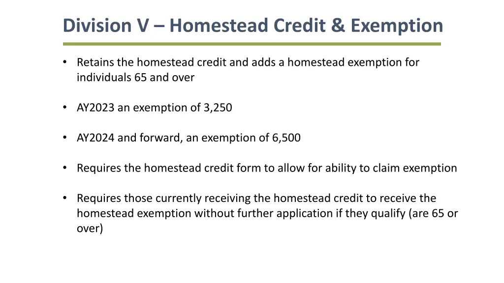 division v homestead credit exemption