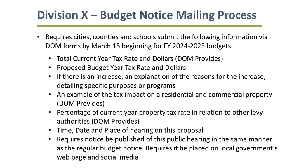 division x budget notice mailing process