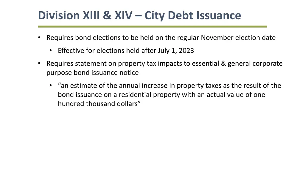 division xiii xiv city debt issuance