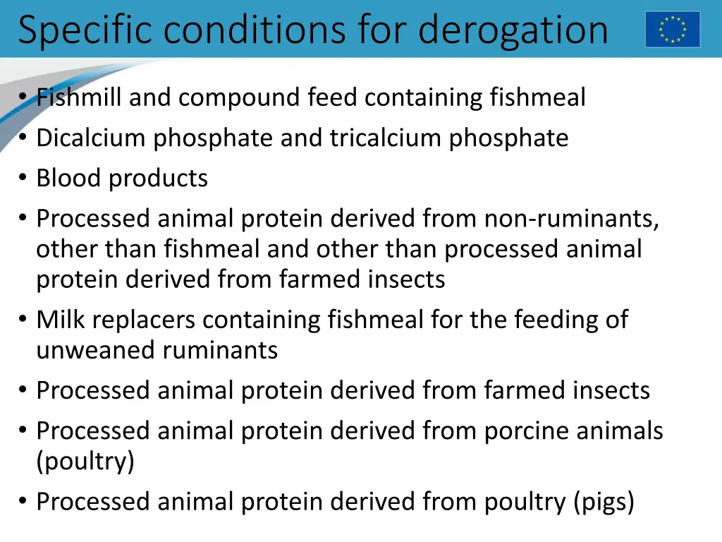 specific conditions for derogation