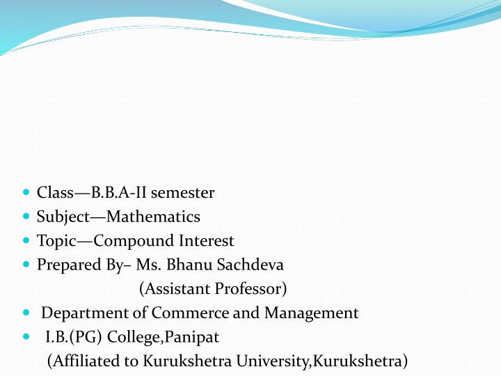 class b b a ii semester subject mathematics topic