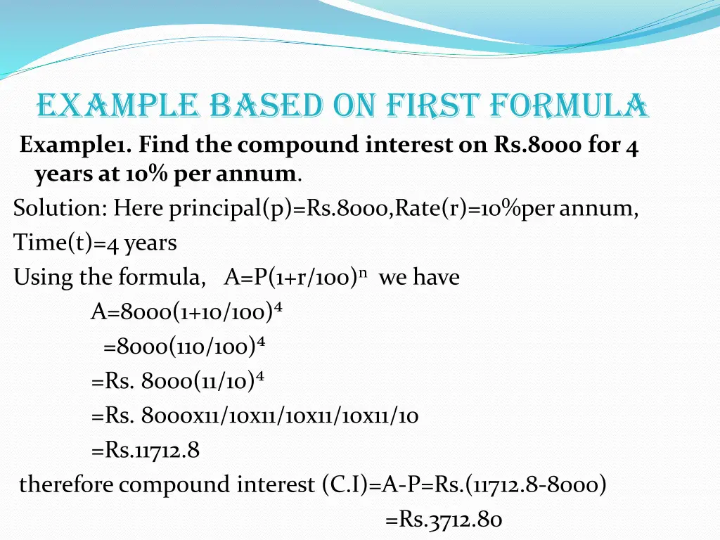 example based on first formula example1 find