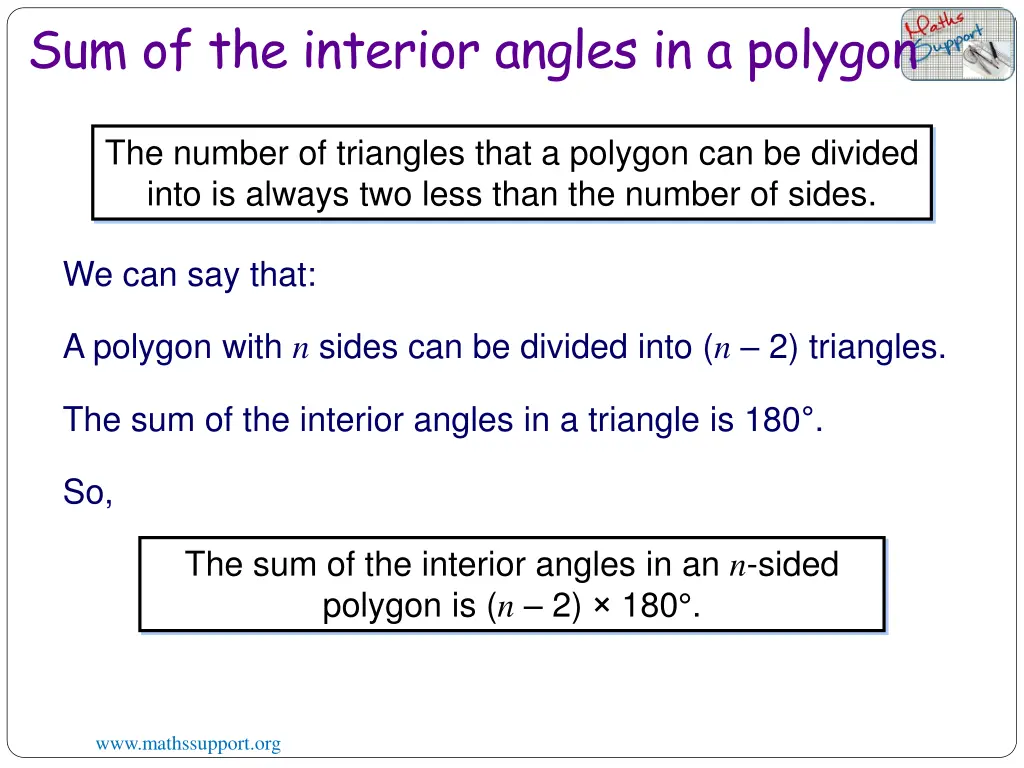 sum of the interior angles in a polygon 2