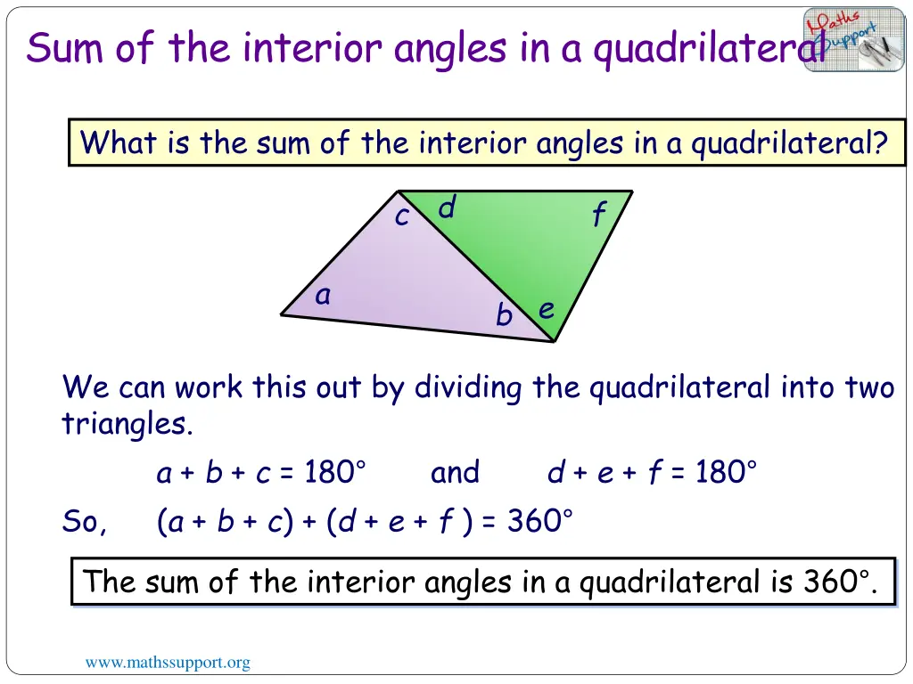 sum of the interior angles in a quadrilateral