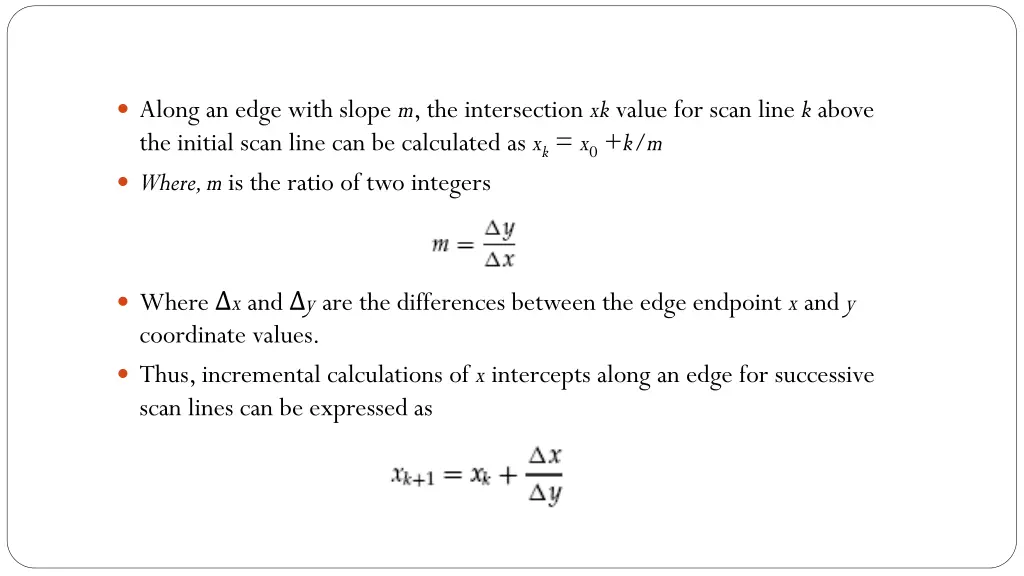 along an edge with slope m the intersection