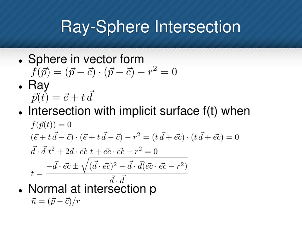 ray sphere intersection