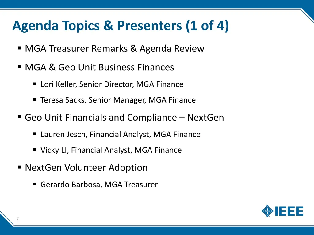 agenda topics presenters 1 of 4