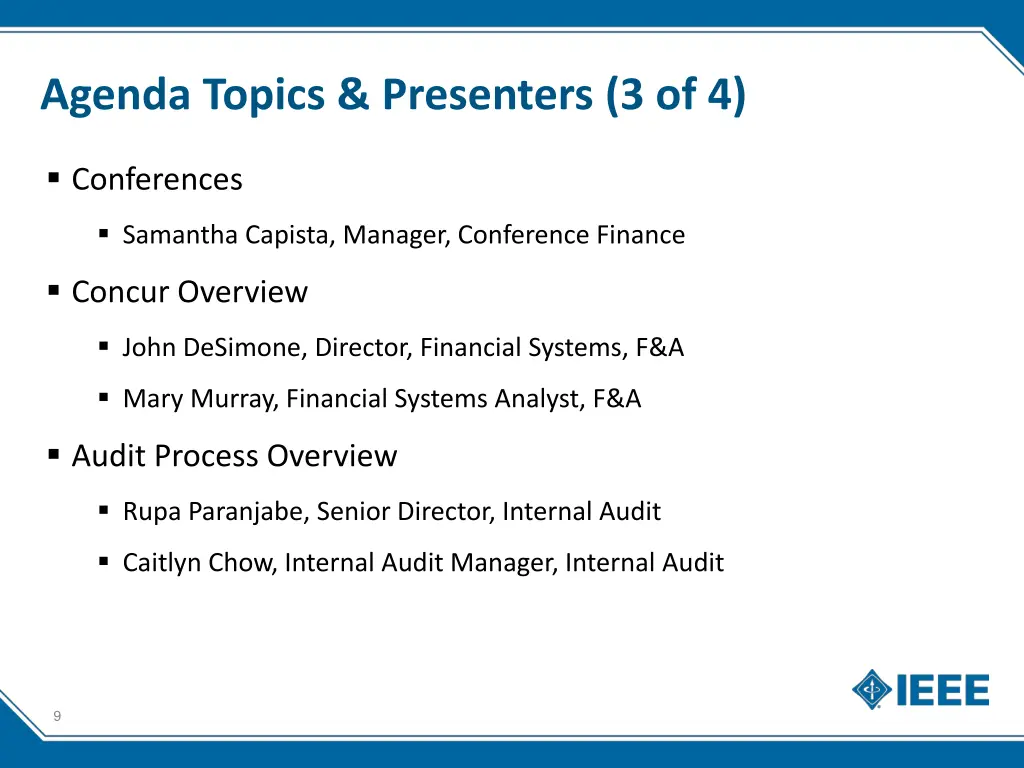 agenda topics presenters 3 of 4