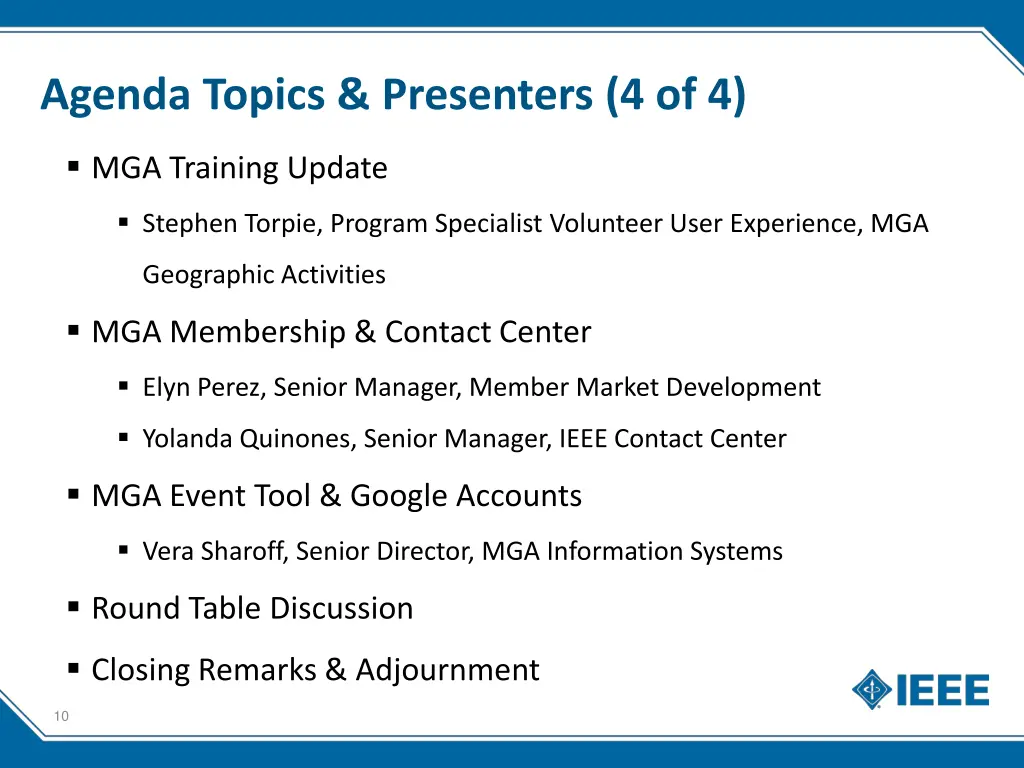 agenda topics presenters 4 of 4