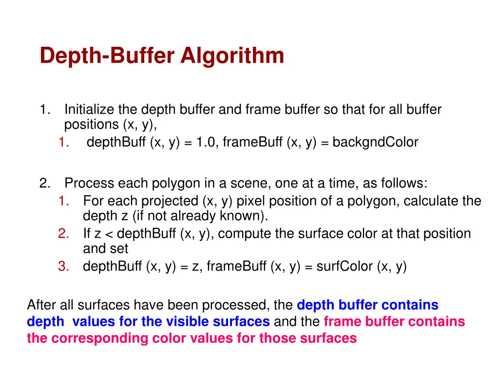 depth buffer algorithm