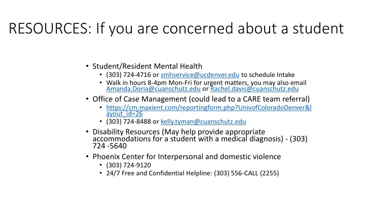 resources if you are concerned about a student