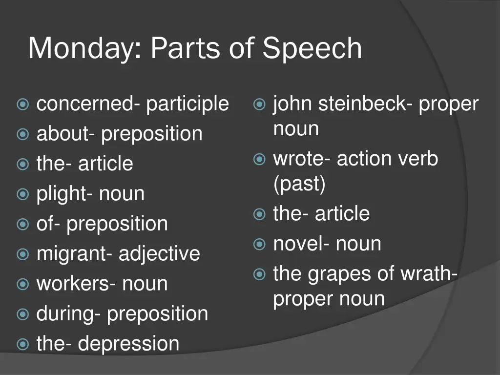 monday parts of speech 1