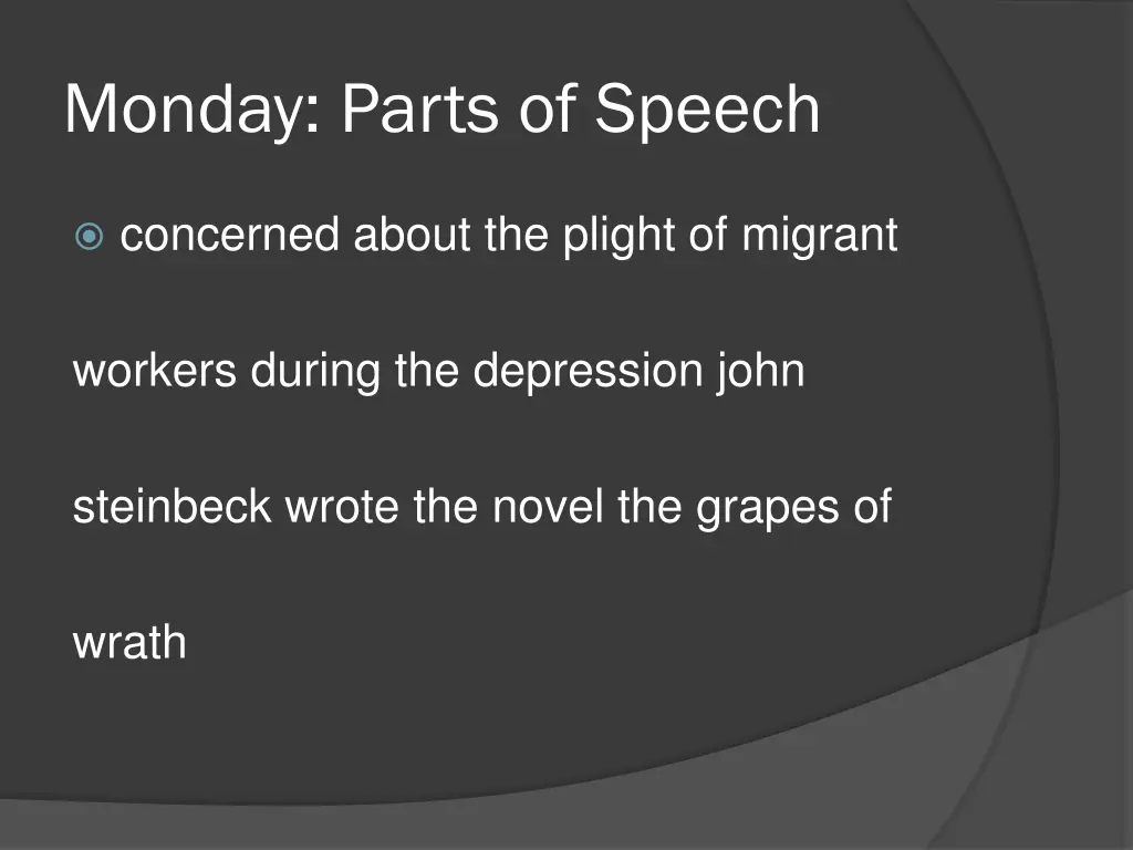 monday parts of speech