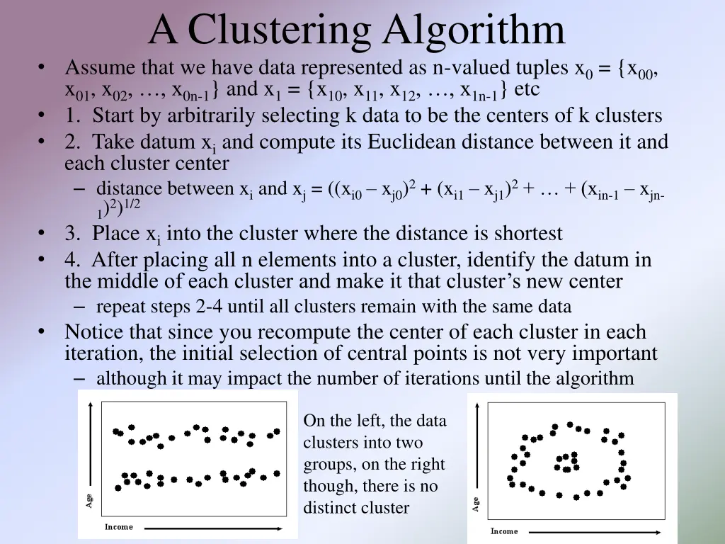 a clustering algorithm assume that we have data