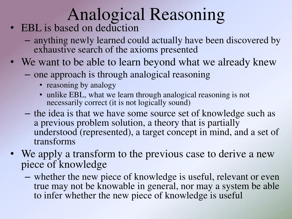 analogical reasoning ebl is based on deduction