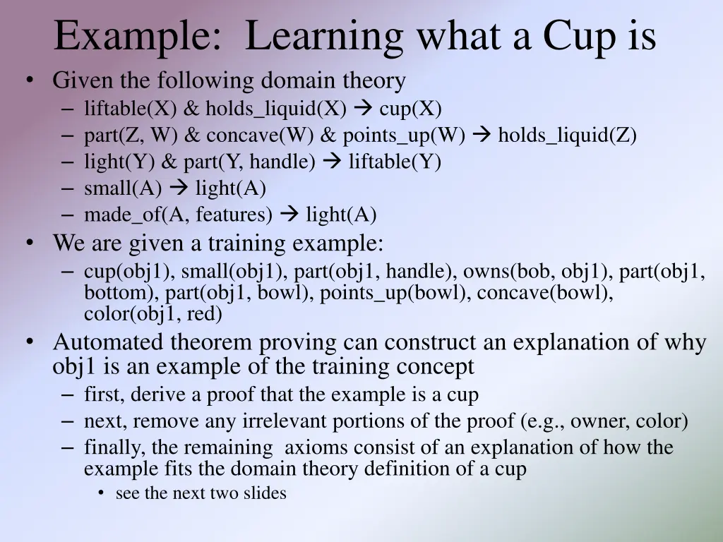 example learning what a cup is given